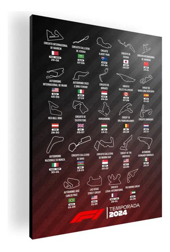 Cuadro Mural Poster Formula 1 Temporada 2024 60x84 Mdf