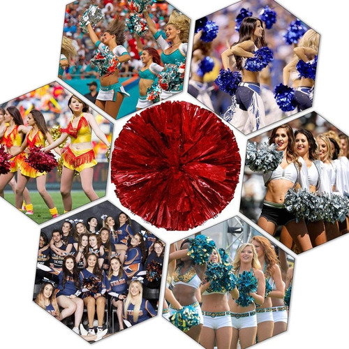 6 Piezas Pompones Porristas Para Animar Danza Deportiva Rojo