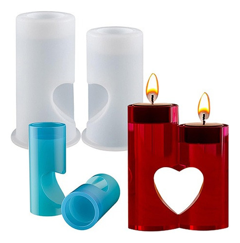 Kit Resina Epoxi + Molde Candelabro Cilindro Mitad Corazon