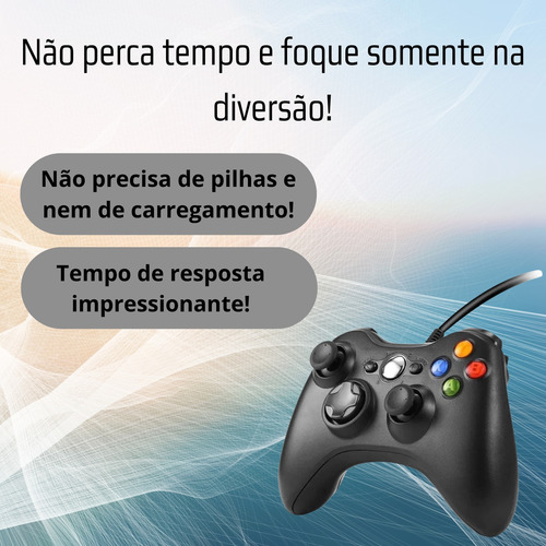 Controle Usb Com Fio Para Xbox 360 Computador Ps3 Gamepass Preto