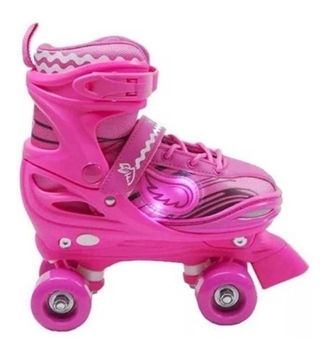 Imagem 4 de 6 de Patins 4 Rodas Retrô Clássico Rosa C/ Luz Led Roller Skate