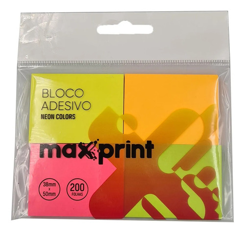 Bloco Adesivo Neon Colors Maxprint 38x50 C/ 4 Blocos
