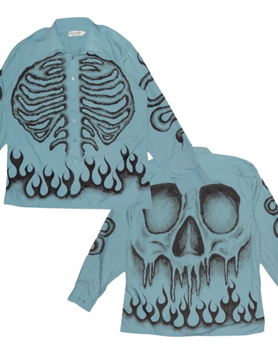 Imagen 1 de 6 de Camisa Bones Esqueleto Huesos Grunge Zombie Pintada A Mano 