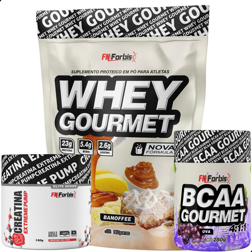 Kit Whey Creatina Pump Bcaa Gourmet Uva Sabor Banoffee