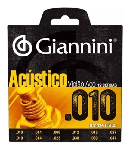 Encordoamento Giannini Violão Aço 12 Cordas .010 Bronze Aço