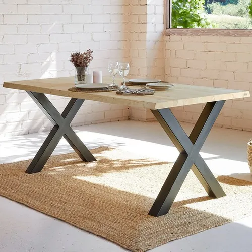 Mesa Comedor Rectangular En Roble Macizo Y La Base Metálica