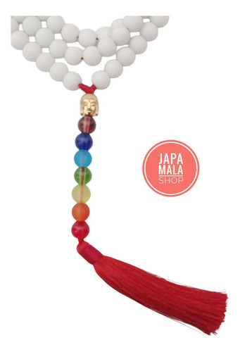 Japa Mala Rosario Budista Onix Blanco Y Cuentas Chakras