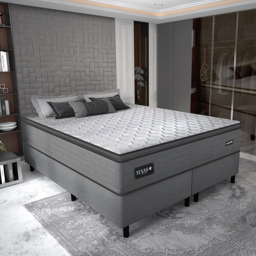 Cama Box Queen Molas Ensacadas Espuma D28 Gazin Texas 158x198x56cm Suede Linho Grafite