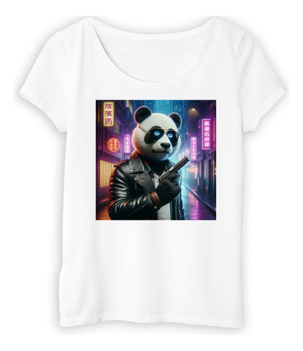 Remera Mujer Panda Con Un Arma Ciudad Campera Cuero