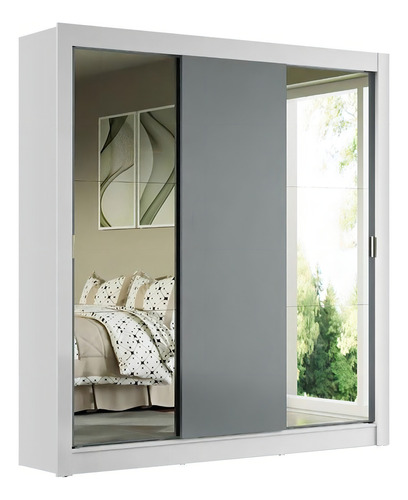 Guarda-roupa Casal Madesa Mônaco 3 Portas Correr Espelhos Bc Cor Branco/Cinza