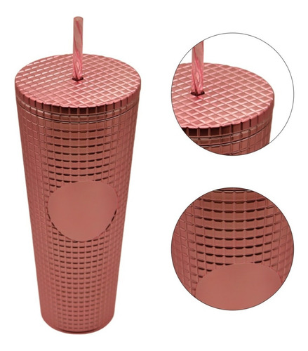 Termo Tumbler Vaso Studded Plastico Popote 700 Ml Colores Color Rosa Brillante Plano