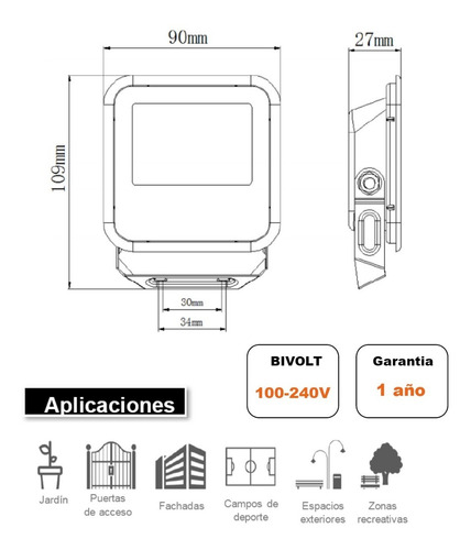 Imagen 5 de 6 de Reflector Led Bellalux 10w Luz Fría Exterior Pack X 4
