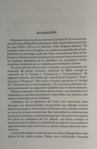 Curso De Metafísica Iii Primacía De La Contemplación