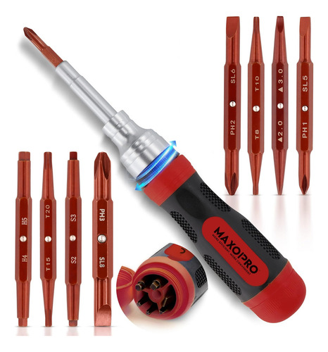 Maxopro Destornillador Múltiple De Trinquete Con Puntas Magn