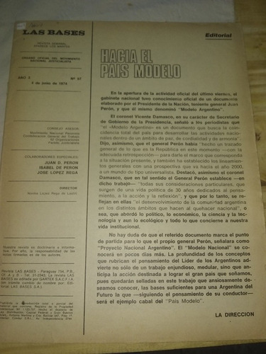 Revista Las Bases Perón López Rega 4 06 1974 N97 Sin Tapa