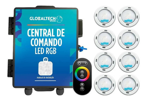 Kit 8 Led Rgb Piscina Colorido Cob Sodramar + Central Touch 110V/220V