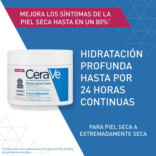Imagen 4 de 6 de Crema Hidratante Cerave Piel Seca Muy Seca Sin Perfume 340gr
