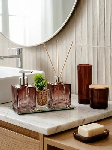 Kit Banheiro Kit Lavabo Aromatizador De Ambiente Saboneteira Âmbar