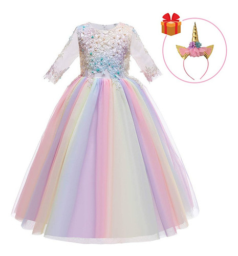 Disfraz De Unicornio Para Niñas, Vestido Largo Con Diadema