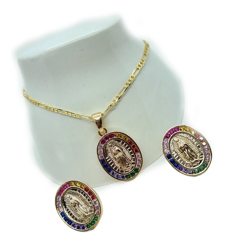 Pulsera De Virgen Zirconias De Oro Laminado +aretes R8