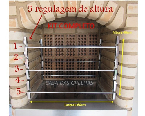 Kit Suporte Churrasqueira 60cm + Grelha Argentina Inox 50cm