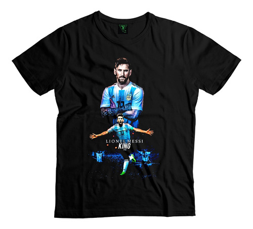 Polera Negra Lionel Messi King Argentina Niño Niña Algodón