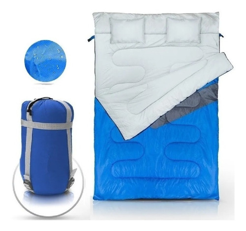 Saco de dormir doble Kuple con almohada para acampar de -5 a 5 °C, color Ntk, turquesa, cremallera, ubicación correcta