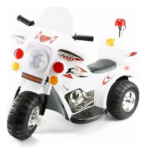 Mini Moto Elétrica Infantil Branca Ré Farol Sirene Polícia