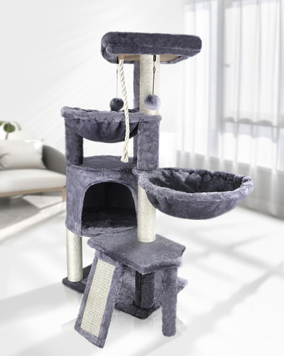Árbol Para Gatos De 3 Niveles Con Condominio Y 2 Hamacas Gri