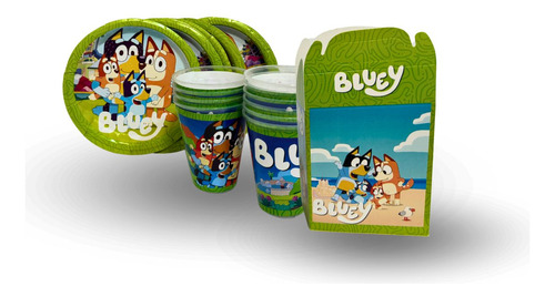 Kit Platos, Vasos, Dulceros 40 Invitados Personajes Bluey
