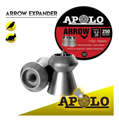 Imagen 3 de 10 de Balines Apolo Arrow 5.5 X250u - Punta Hueca