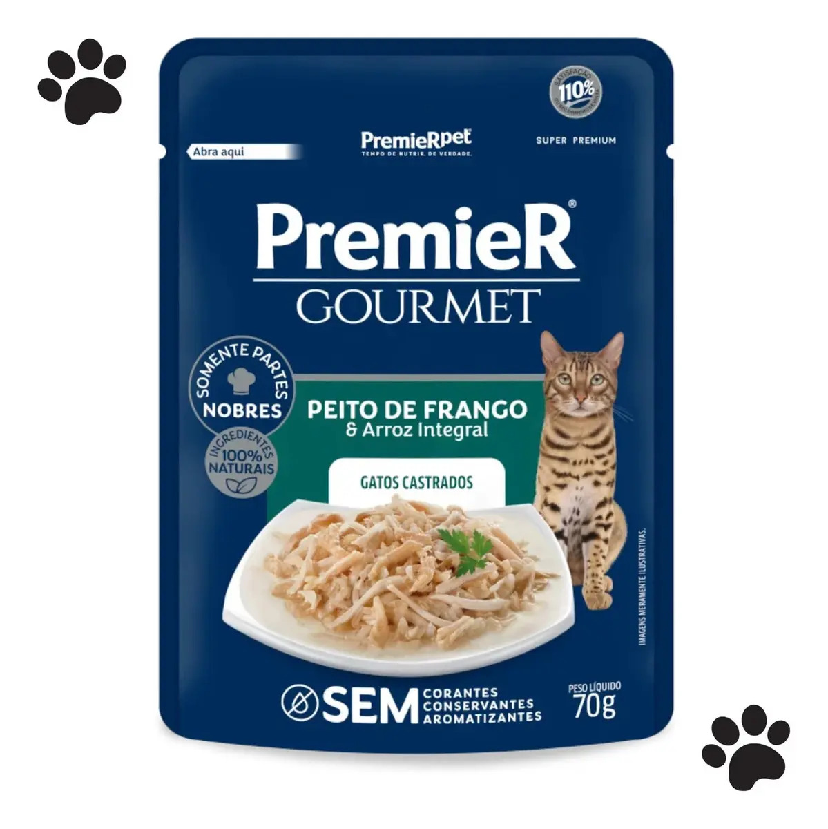 Ração Premier Gourmet Gatos Adultos Castrados Frango 70g C/20