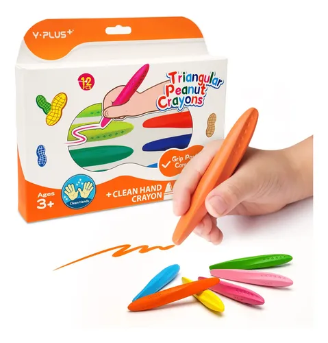 Crayones Triangulares Peanut De 12 Colores Para Niños - Lavables, No Tóxicos Y Con Corrección De Postura
