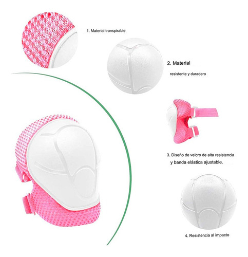 Set De Protección Niñas Rosado Rodillera Codera Muñequera