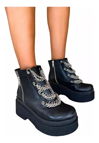 Botas Botineta Borcegos Mujer Con Cadenas Y Cierres Lateral