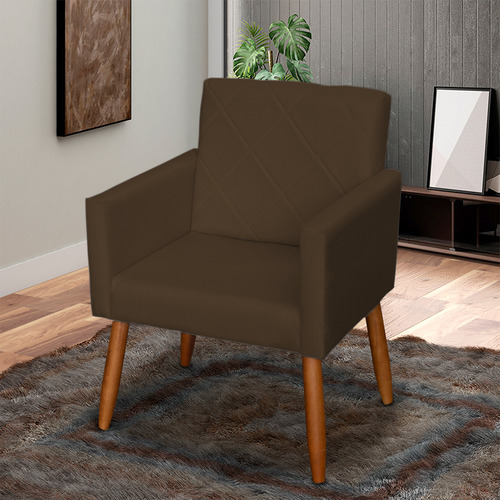 Poltrona Decorativa Para Sala De Estar Reforçada Suede Cores Cor Marrom Desenho Do Tecido Suede Liso