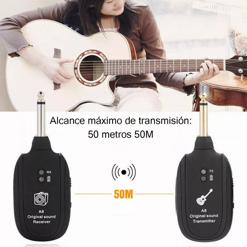Sistema Transmisor y Receptor Inalambrico Guitarra A8 Sistema Inalámbrico Para Guitarra Transmisor Inalámbrico Recargable Receptor de Guitarra Sistema de Guitarra Digital