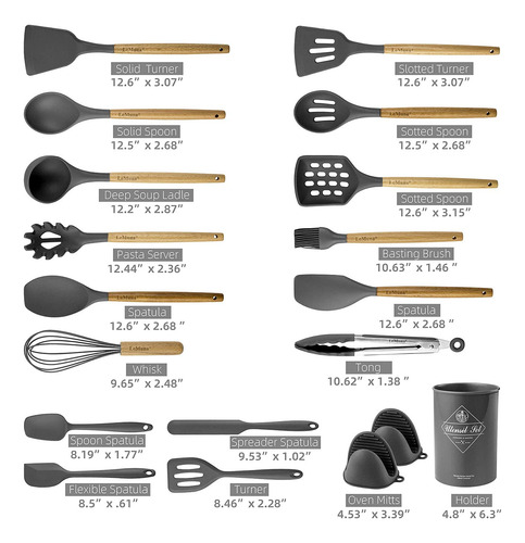 Utensilios De Cocina De Silicona 18 Piezas Con Soporte Mango