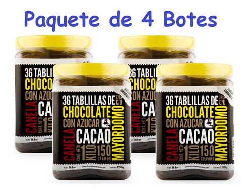 4 Botes Chocolate Mayordomo Bote X Tablillas 1.150kg C/u