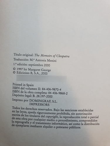 Cleopatra. Ii La Seducción De Marco Antonio. Margaret George (Usado)