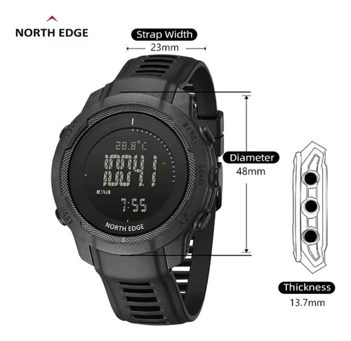 Relógio North Edge Vertico Fibra De Carbono Preto Preto Preto