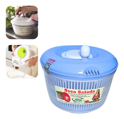 Centrífuga De Salada Secador Verduras Manual 4,5 Litros Cor Azul