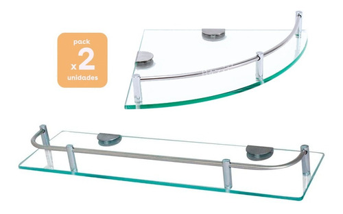 Set Estante Rectangular + Esquinero Repisa Vidrio Baño Acero