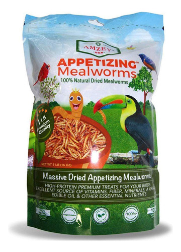 Amzey Mealworms Secos 1 Lb, 100% Natural Para Piensos De Pol