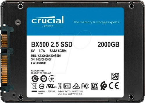 Disco Duro Crucial Bx500 2tb 3d Nand Sata 2.5 Ssd  Interno