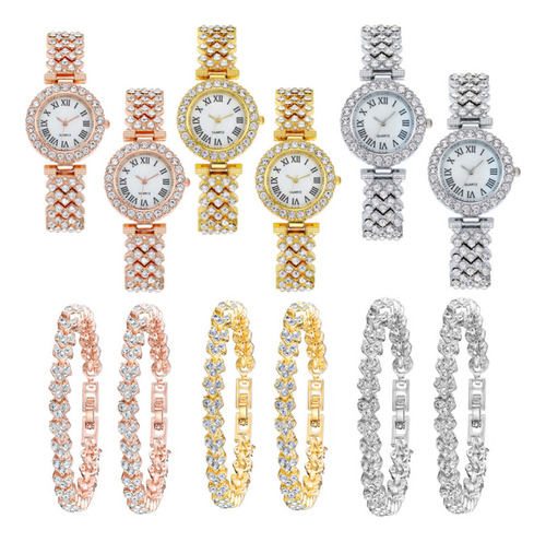 Set De 6 Relojes Y Brazaletes De Diamantes A La Moda Para Mu
