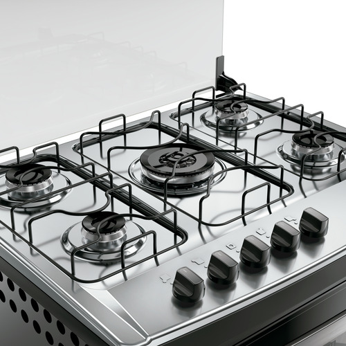 Fogão 5 Bocas De Embutir Dako Supreme Com Mesa De Inox E Tampa De Vidro Na Cor Preta Bivolt