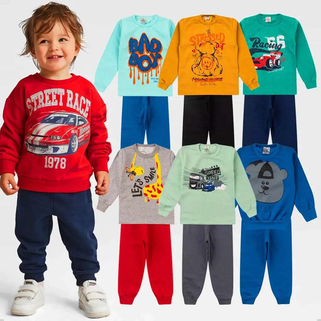 Kit 4  Peças Moletom Meninos Roupa  Infantil Inverno Masculino Cor Tam 2 (veste 1 ano)