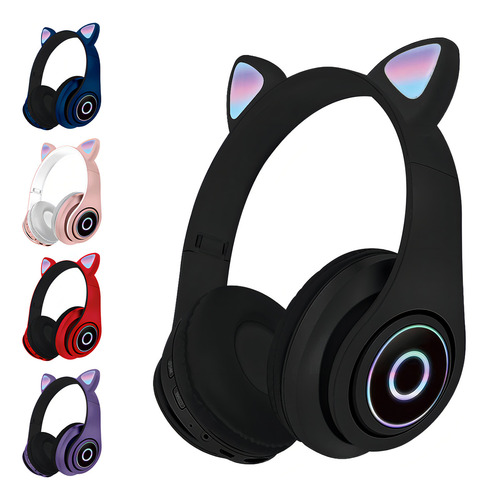 Fone de ouvido gatinho sem fio Catear D47 preto com luz rgb LED