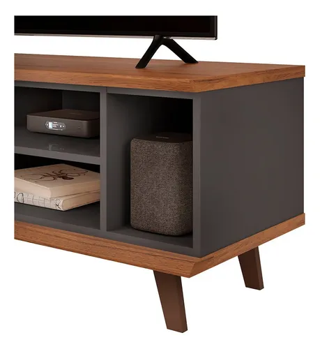 Estante con patas con puerta enrejada Bristol Dj Furniture, color haya y gris